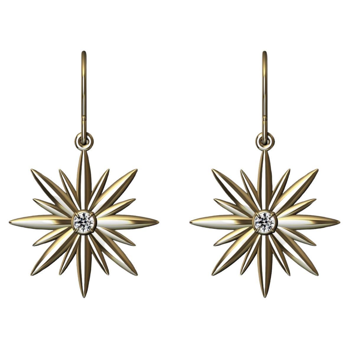 18 Karat Yellow Gold Star Single Diamond Earrings For Sale