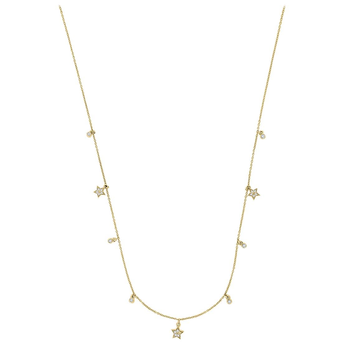 18 Karat Yellow Gold Star Station Diamond Necklace '1/5 Carat'