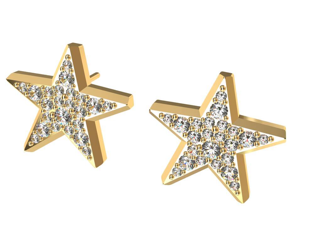 Contemporary 18 Karat Yellow Gold Star Stud Earrings with GIA Diamonds For Sale