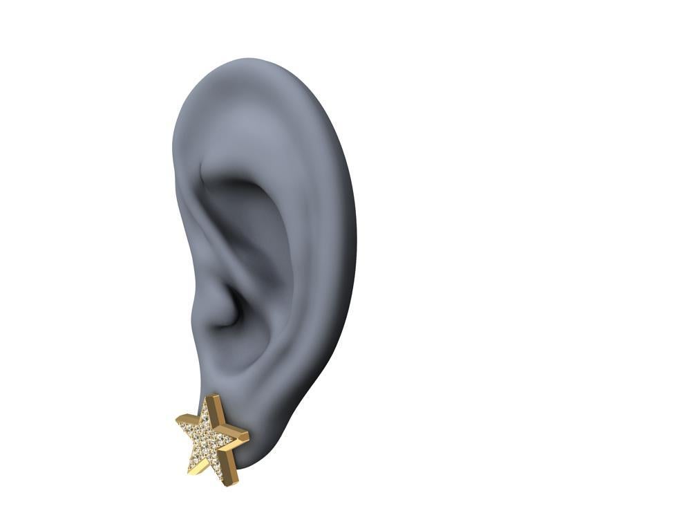 Taille ronde Clous d'oreilles étoile en or jaune 18 carats avec diamants GIA en vente