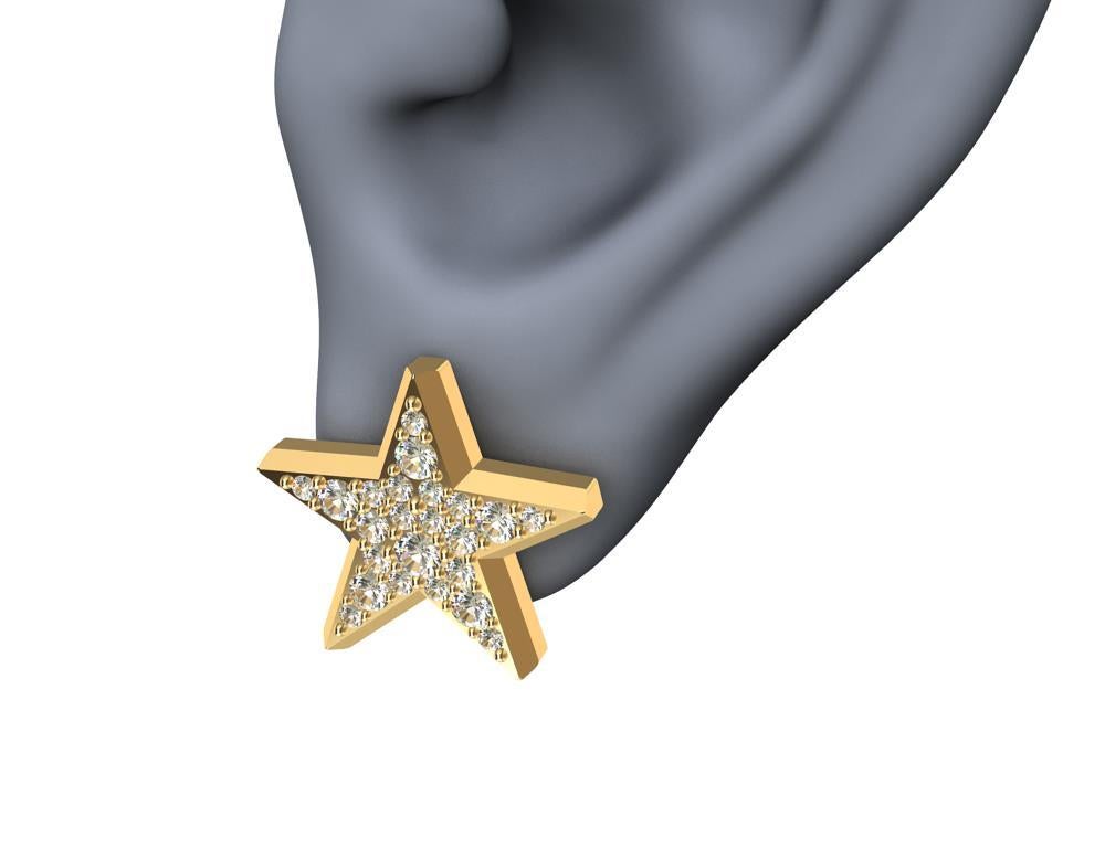 18 Karat Yellow Gold Star Stud Earrings with GIA Diamonds In New Condition For Sale In New York, NY