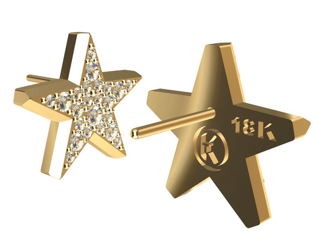 18 Karat Yellow Gold Star Stud Earrings with GIA Diamonds For Sale 1