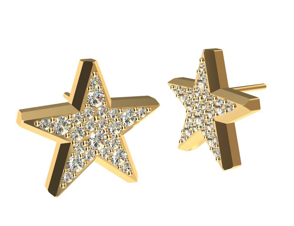 18 Karat Yellow Gold Star Stud Earrings with GIA Diamonds For Sale 2