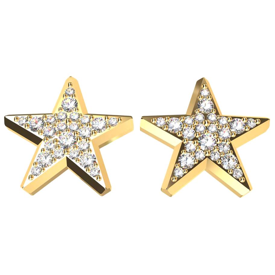 18 Karat Yellow Gold Star Stud Earrings with GIA Diamonds For Sale