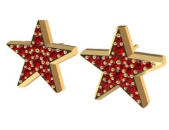 18 Karat Yellow Gold Star Stud Earrings with Rubies