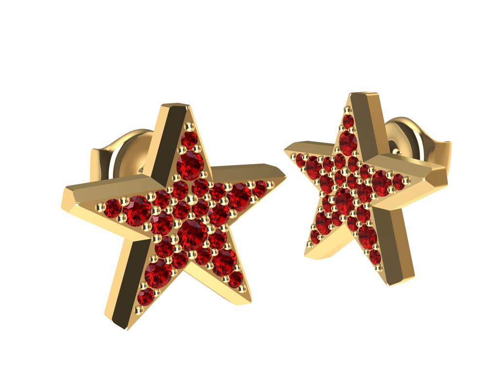 18 Karat Yellow Gold Star Stud Earrings with Rubies In New Condition For Sale In New York, NY