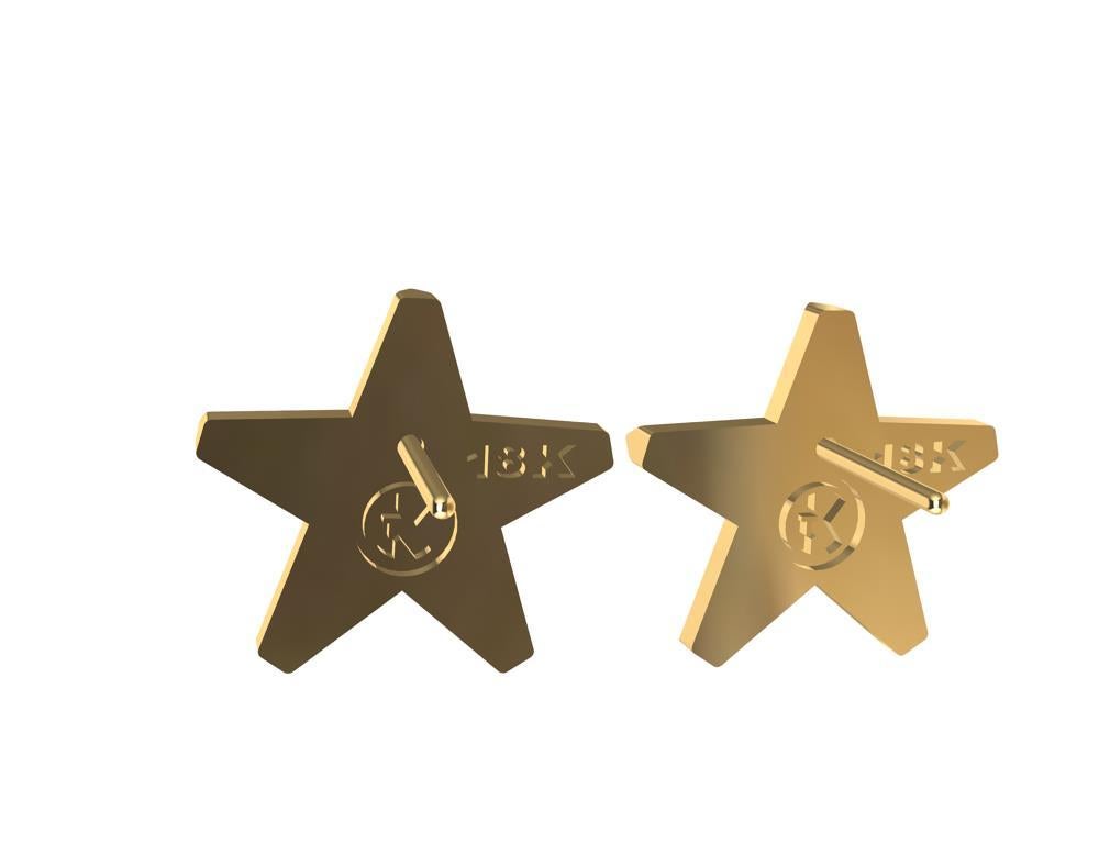 18 Karat Yellow Gold Star Stud Earrings with Rubies For Sale 1