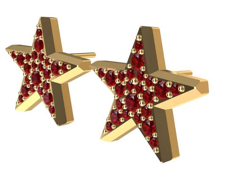 18 Karat Yellow Gold Star Stud Earrings with Rubies For Sale 2