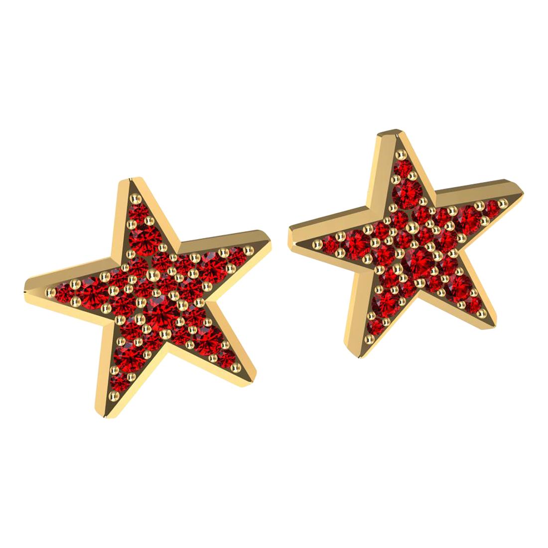 18 Karat Yellow Gold Star Stud Earrings with Rubies For Sale