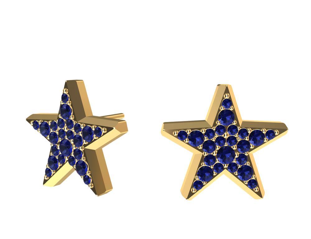 18 Karat Yellow Gold Star Stud Earrings with Sapphires In New Condition For Sale In New York, NY