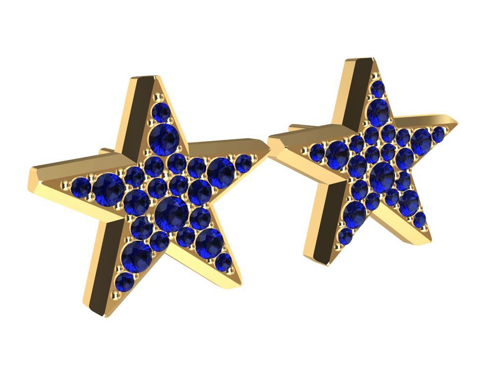 Women's 18 Karat Yellow Gold Star Stud Earrings with Sapphires For Sale