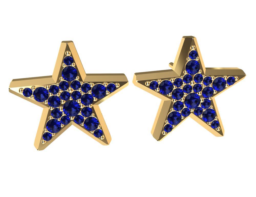 18 Karat Yellow Gold Star Stud Earrings with Sapphires For Sale 2