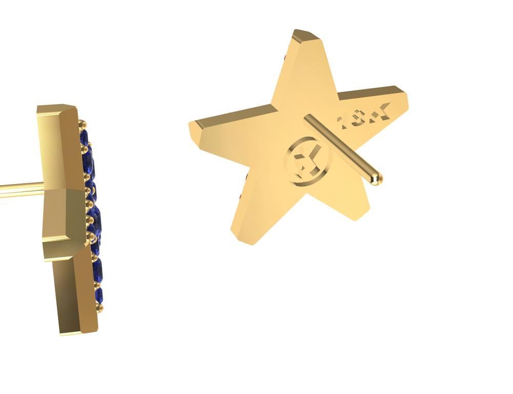 18 Karat Yellow Gold Star Stud Earrings with Sapphires For Sale 3