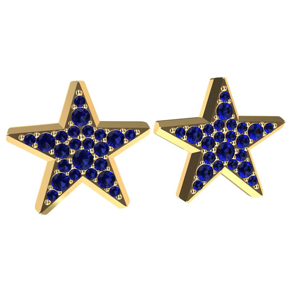 18 Karat Yellow Gold Star Stud Earrings with Sapphires For Sale