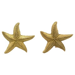 18 Karat Yellow Gold Starfish Ear-Clip Earrings