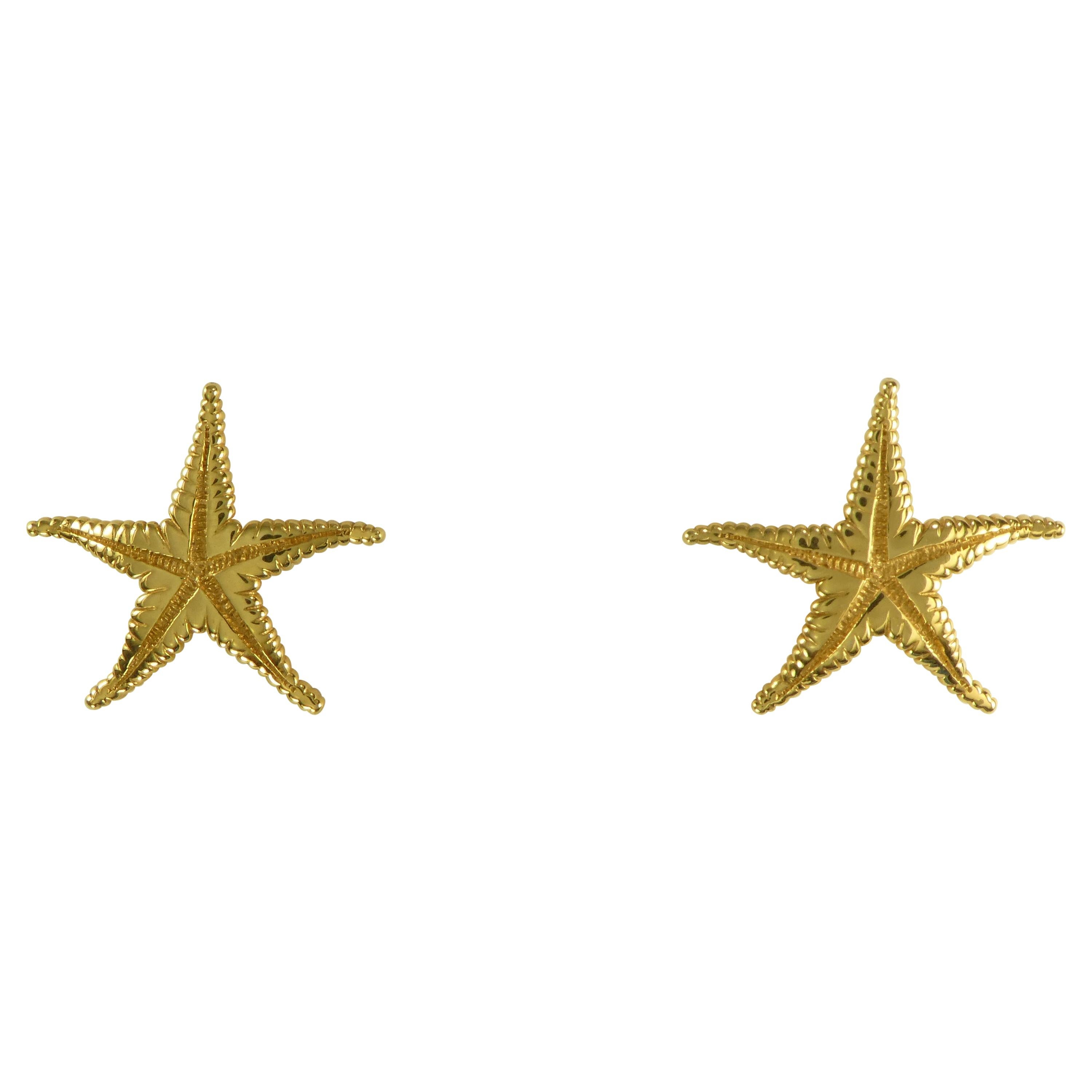 18 Karat Yellow Gold Starfish Stud Earrings For Sale