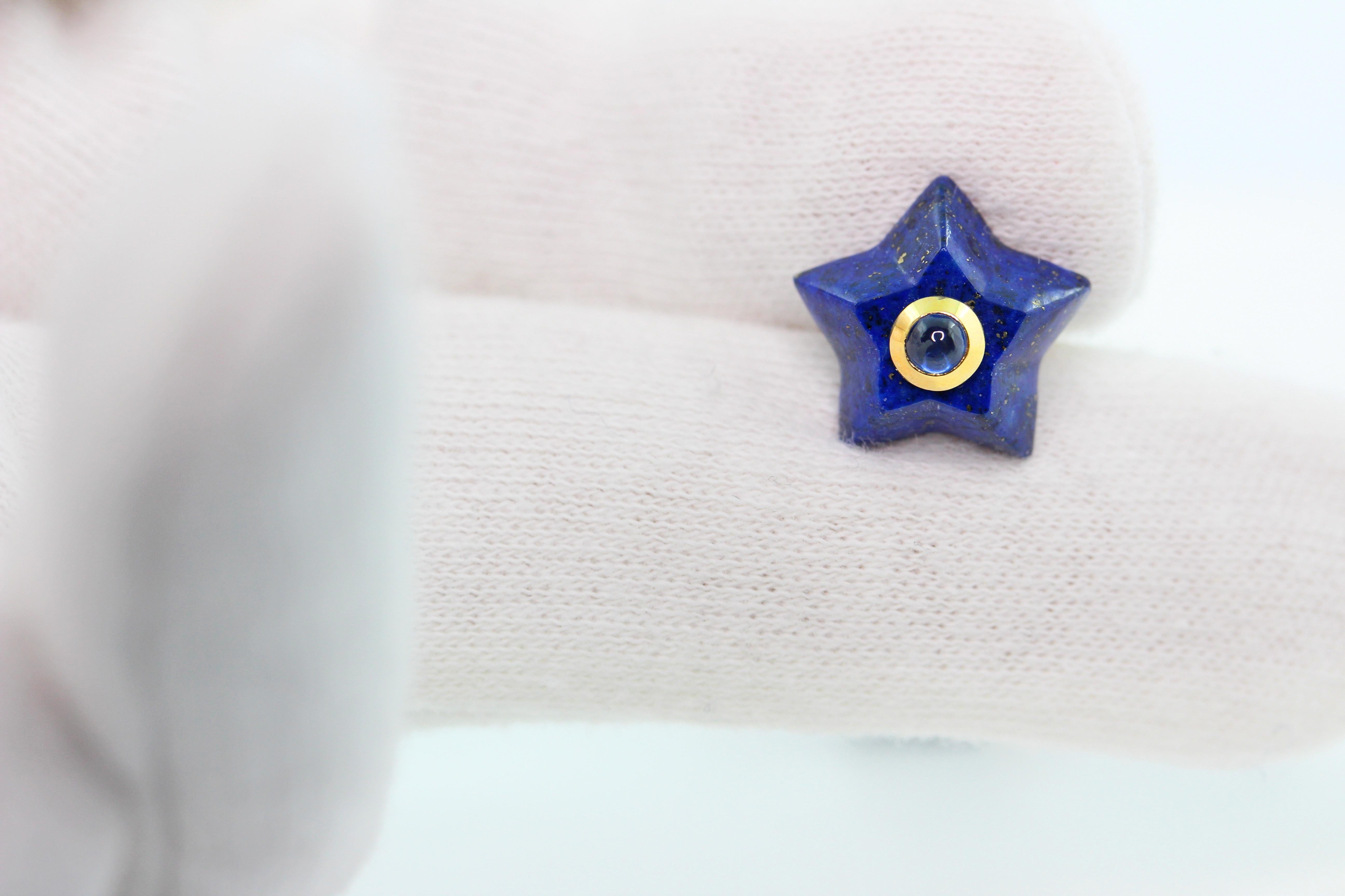 18 Karat Yellow Gold Stars Lapis Lazuli Sapphires Stud Earrings In New Condition For Sale In Milano, IT