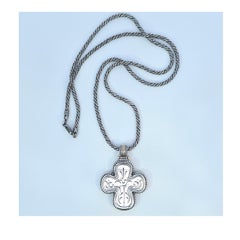 18 Karat Yellow Gold Sterling Silver Byzantine Cross Necklace