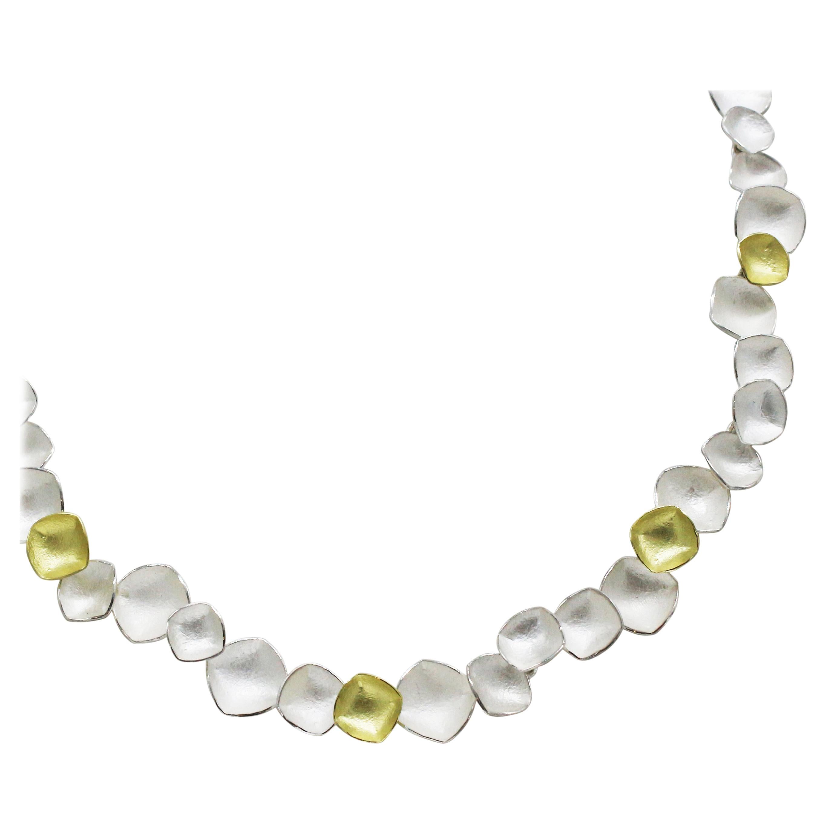 18 Karat Yellow Gold Sterling Silver Combination Choker Necklace, Kayo Saito For Sale