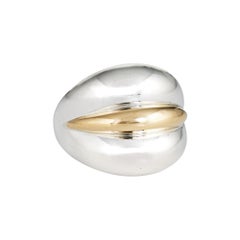 18 Karat Yellow Gold Sterling Silver Dome Ring Vintage Cocktail Jewelry Estate