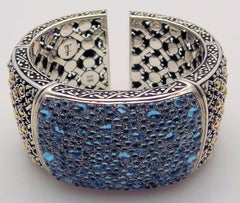 18 Karat Yellow Gold/Sterling Silver John Hardy Jaisalmer Aquamarine Cuff