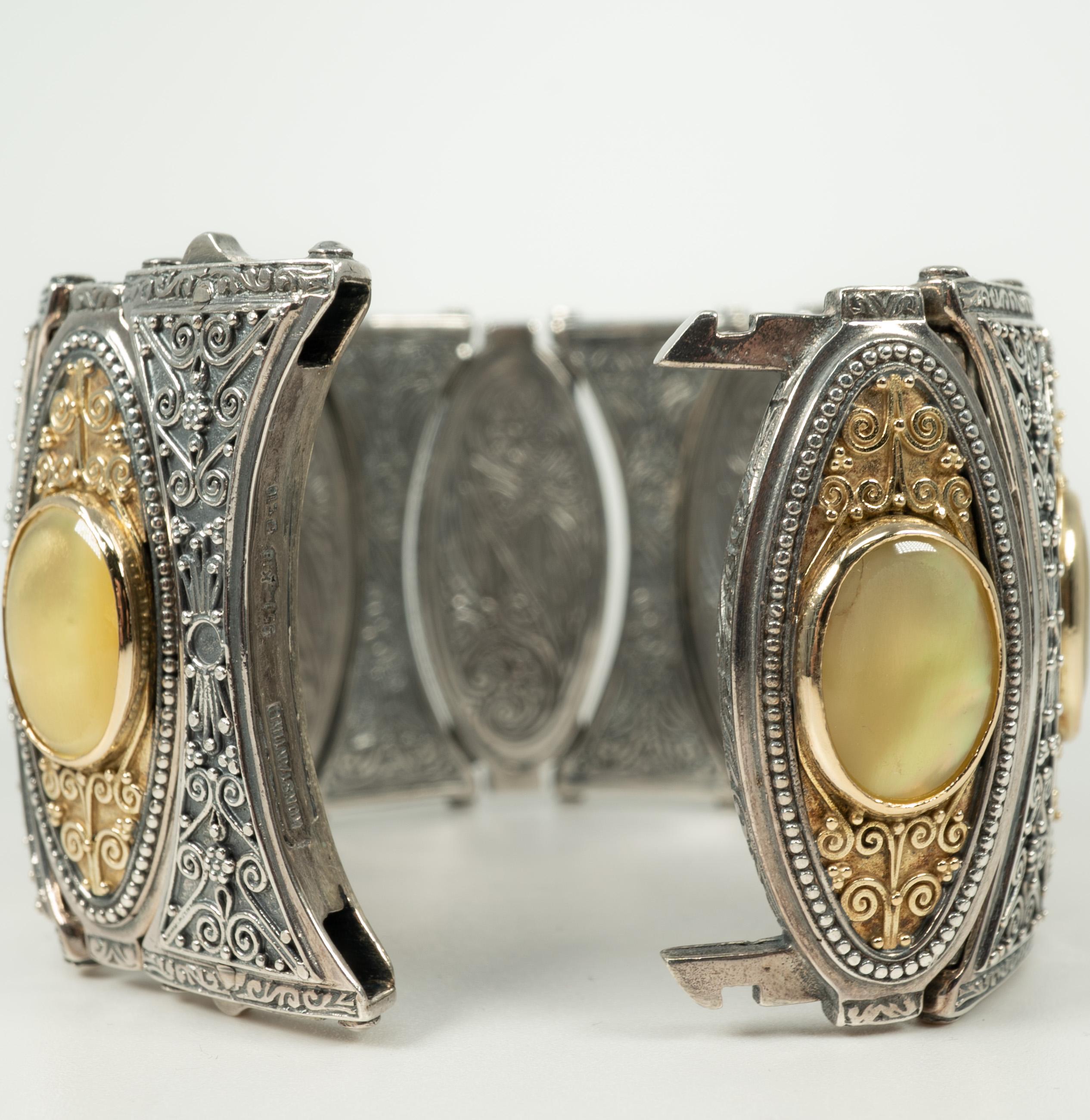 18 Karat Yellow Gold Sterling Silver Konstantino Bracelet In Good Condition For Sale In Dallas, TX