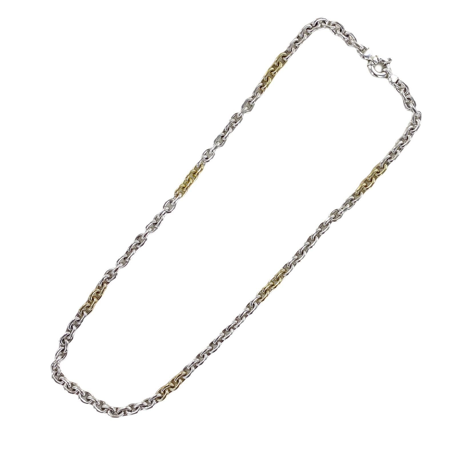 Modern 18 Karat Yellow Gold Sterling Silver Two-Tone Oval Link Necklace