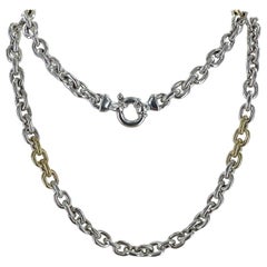 18 Karat Yellow Gold Sterling Silver Two-Tone Oval Link Necklace