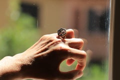 Unique Piece Tourmalineted Quartz Diamonds 18 Karat Gold Bezel Silver Bench Ring