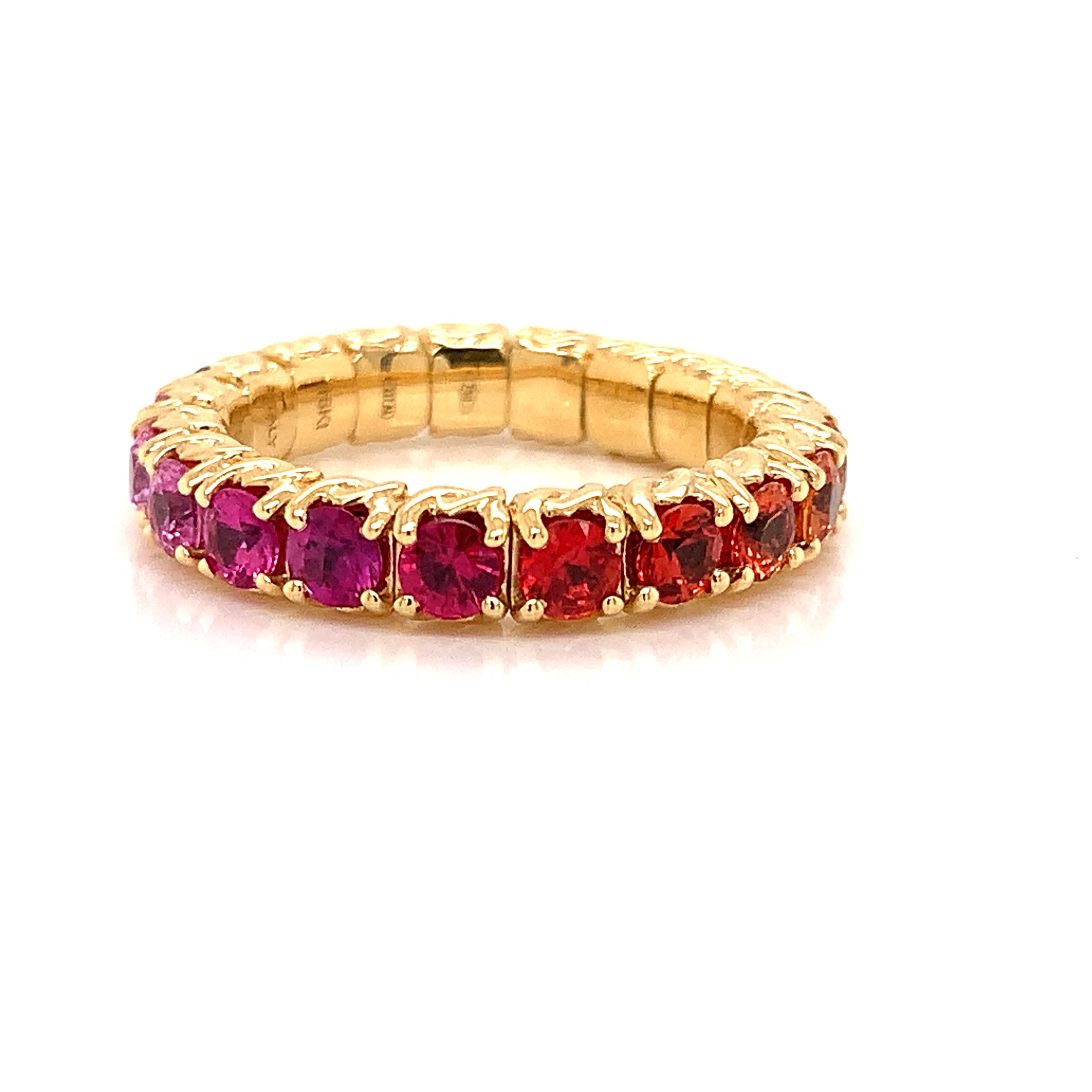 18 Karat Yellow Gold Stretchy Ring with Multicolor Sapphires 4