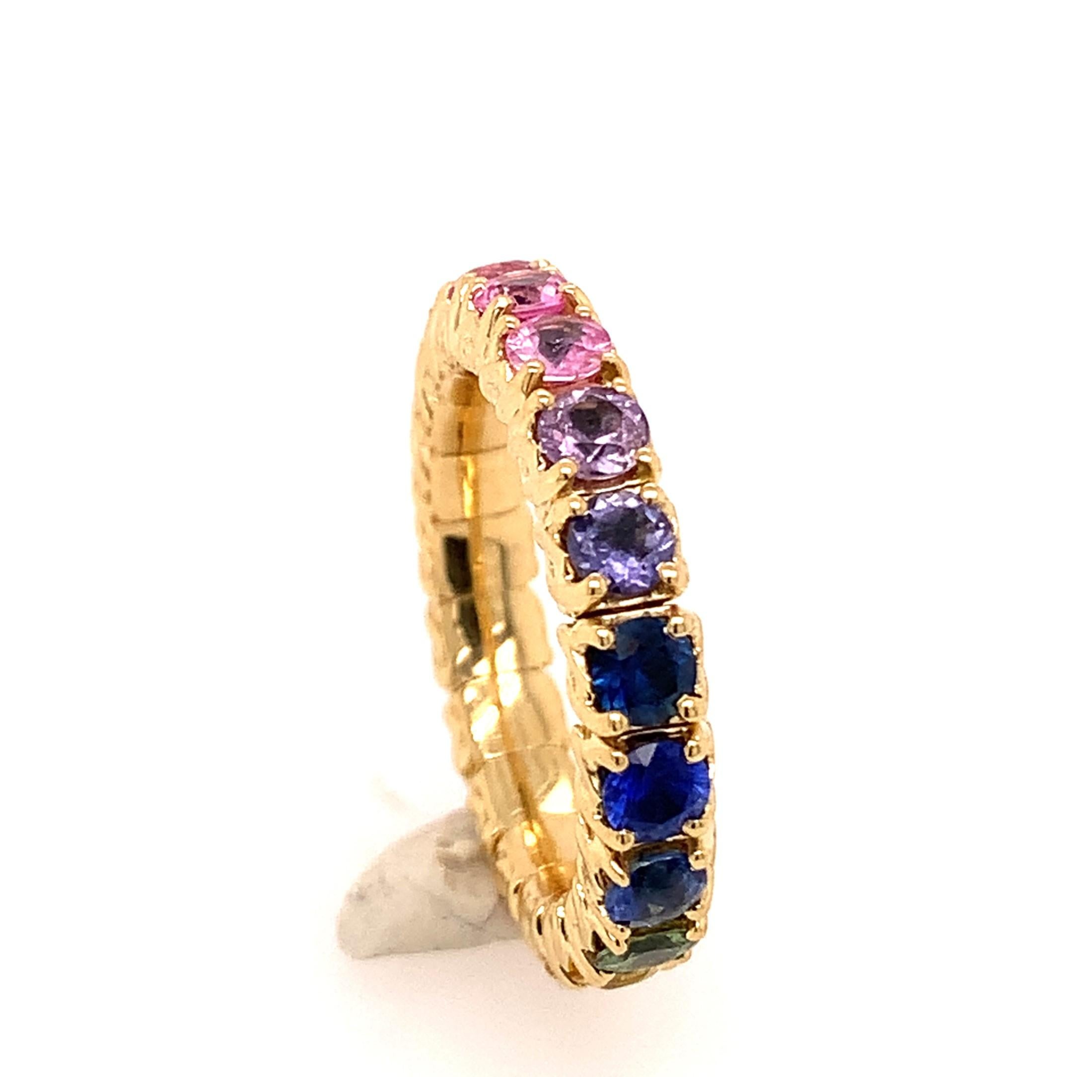 18 Karat Yellow Gold Stretchy Ring with Multicolor Sapphires 5