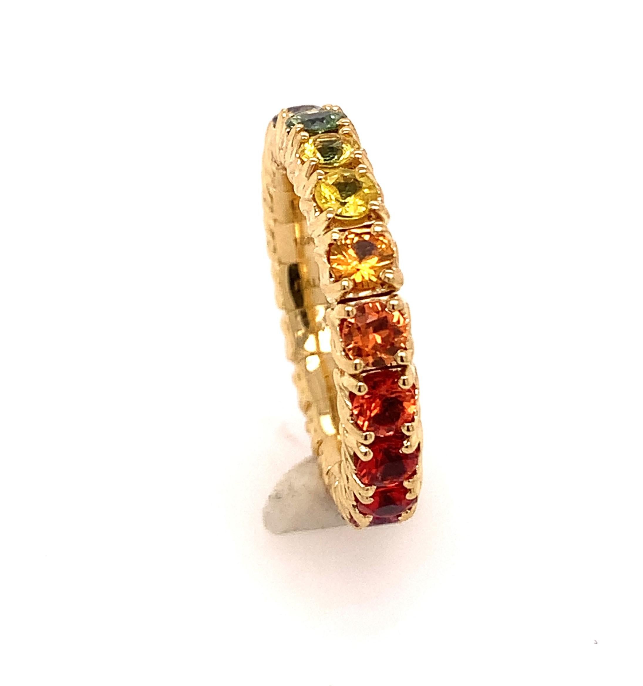 18 Karat Yellow Gold Stretchy Ring with Multicolor Sapphires 6