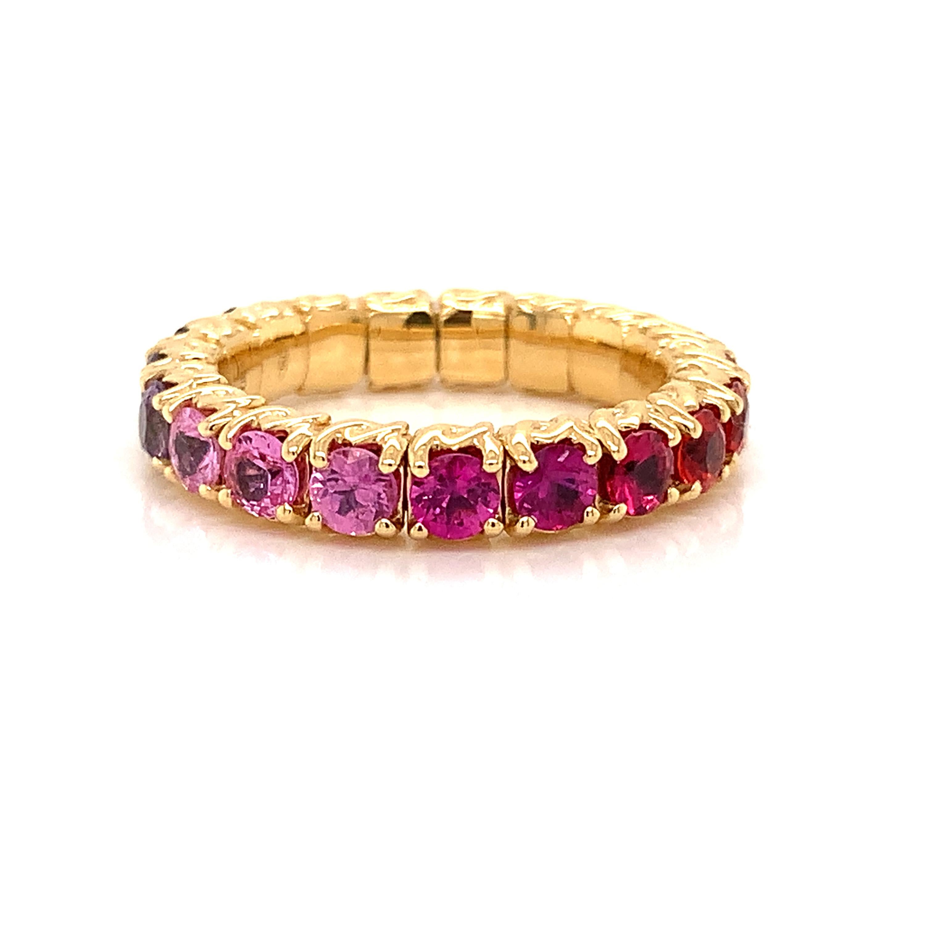 Contemporary 18 Karat Yellow Gold Stretchy Ring with Multicolor Sapphires