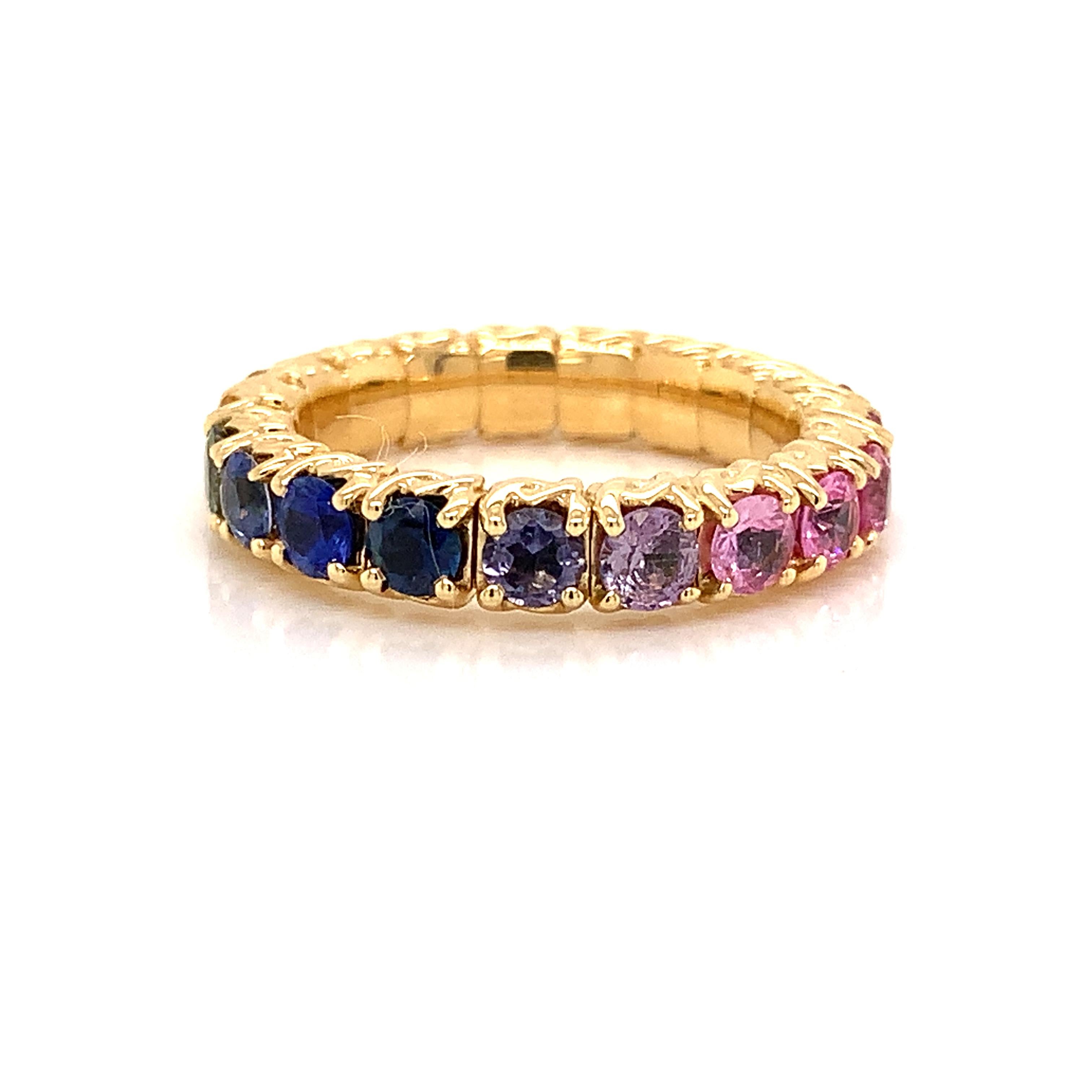 18 Karat Yellow Gold Stretchy Ring with Multicolor Sapphires In New Condition In Valenza, IT