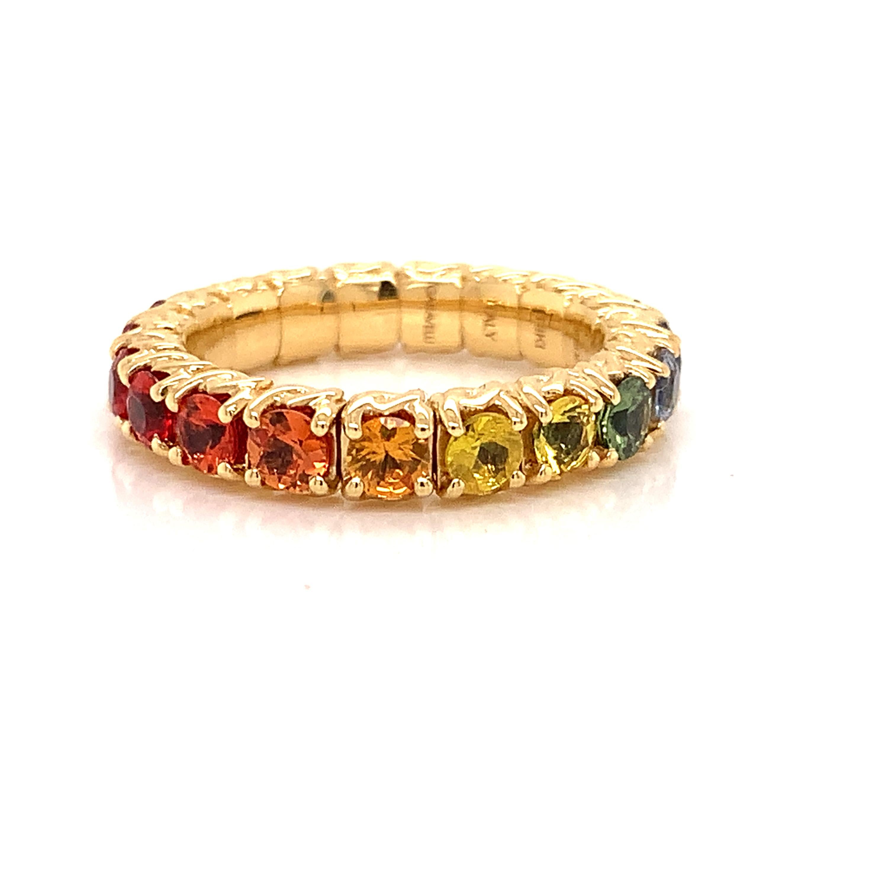 18 Karat Yellow Gold Stretchy Ring with Multicolor Sapphires 2