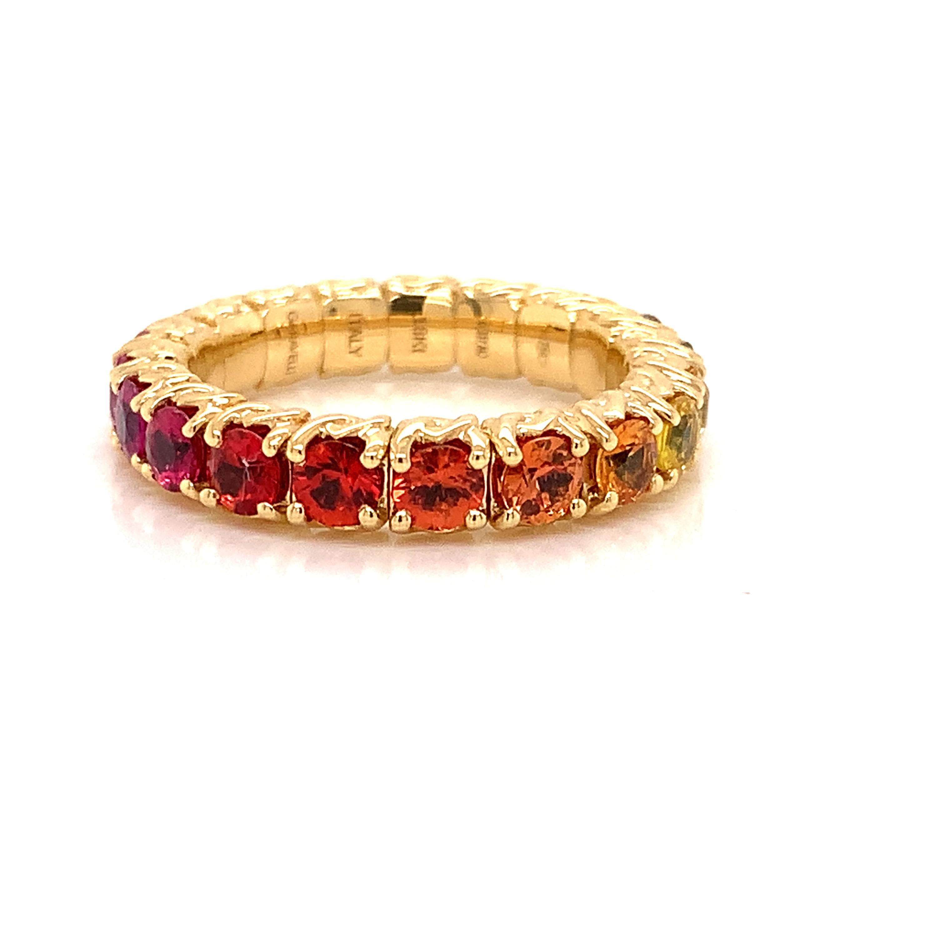 18 Karat Yellow Gold Stretchy Ring with Multicolor Sapphires 3