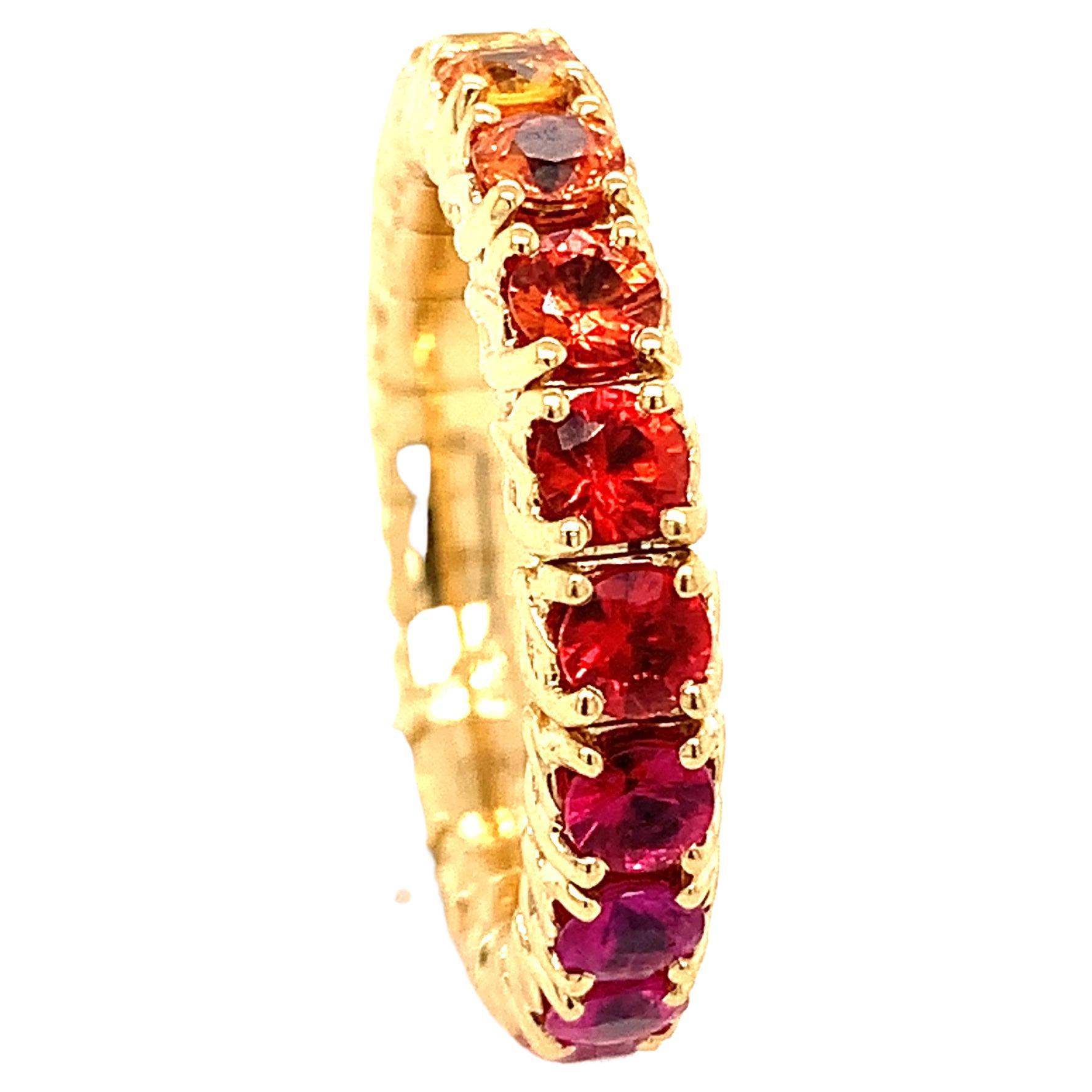 18 Karat Yellow Gold Stretchy Ring with Multicolor Sapphires
