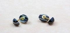 18 Karat Yellow Gold Striped Agate Oval Cufflinks