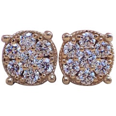 18 Karat Yellow Gold Stud Cluster Earrings Are Set with 0.77 Carat of Diamond
