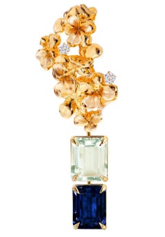 Eighteen Karat Yellow Gold Dangle Earrings with Diamonds and Sapphires