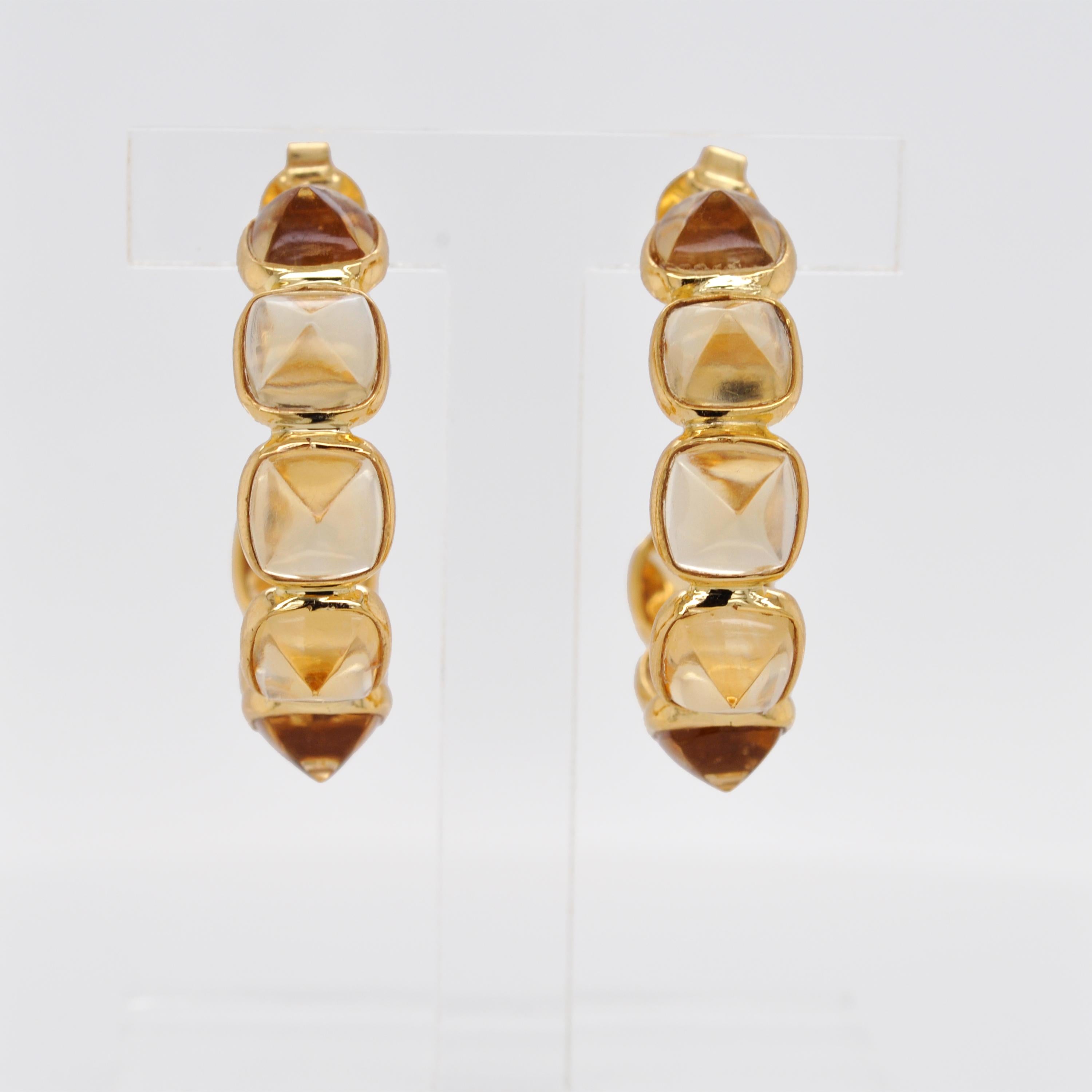 Créoles en or jaune 18 carats avec citrine taille pain de sucre sertie sur le chaton en vente 4