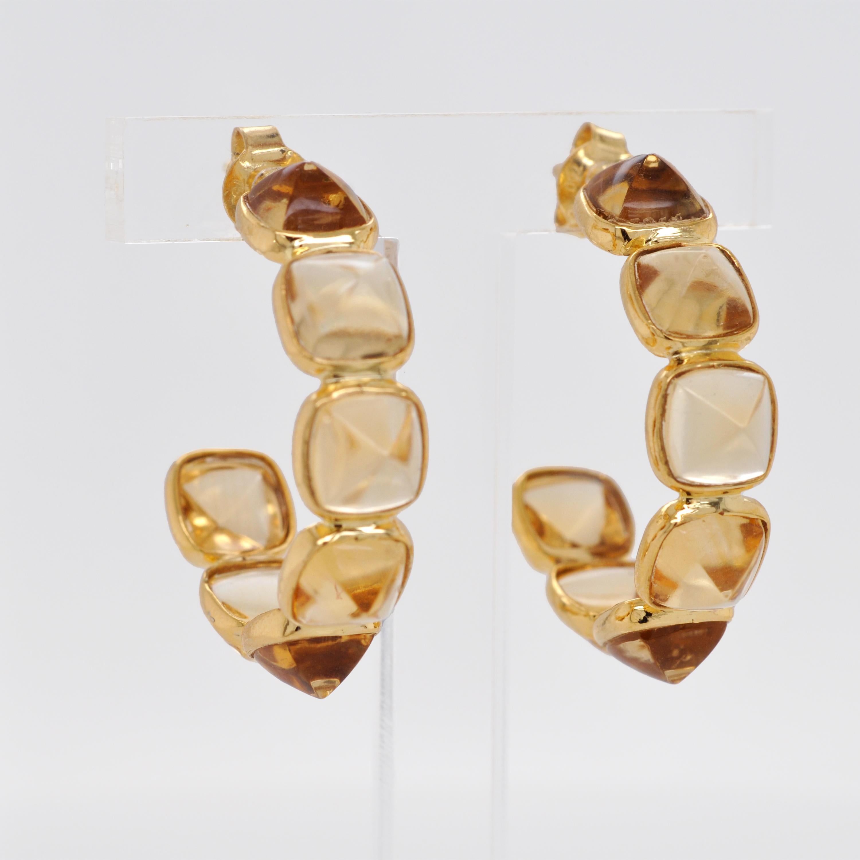 Créoles en or jaune 18 carats avec citrine taille pain de sucre sertie sur le chaton en vente 5