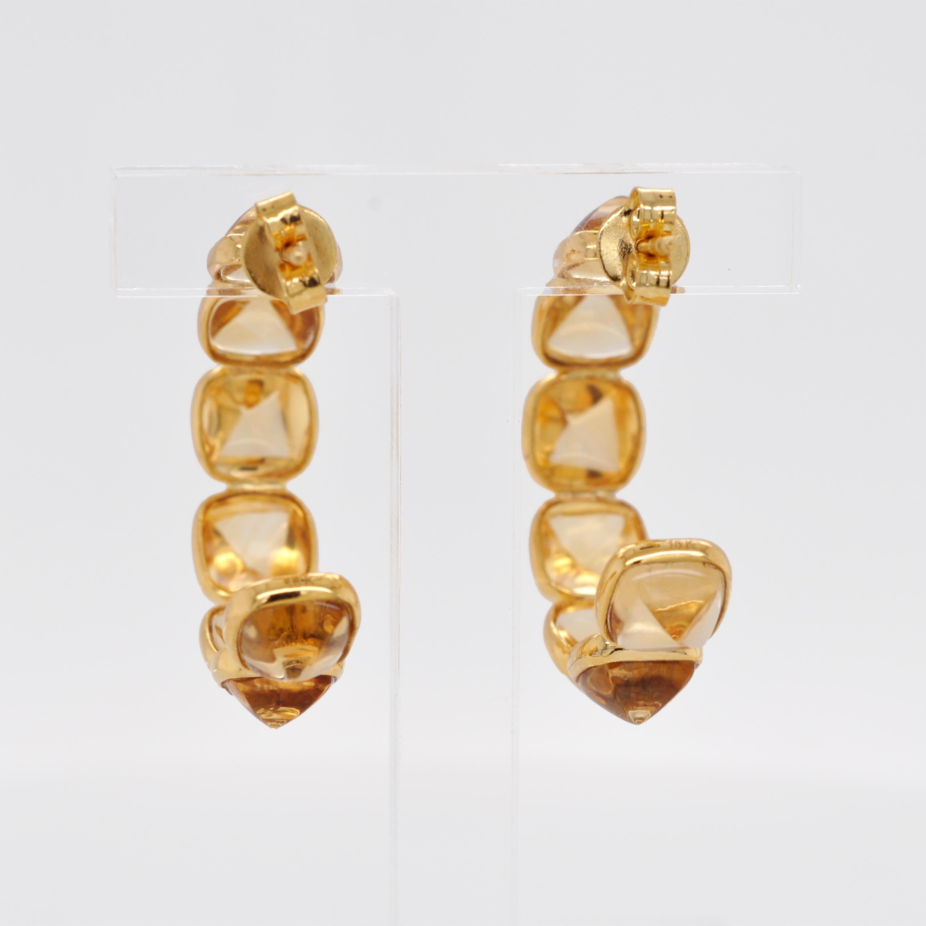 Créoles en or jaune 18 carats avec citrine taille pain de sucre sertie sur le chaton en vente 1