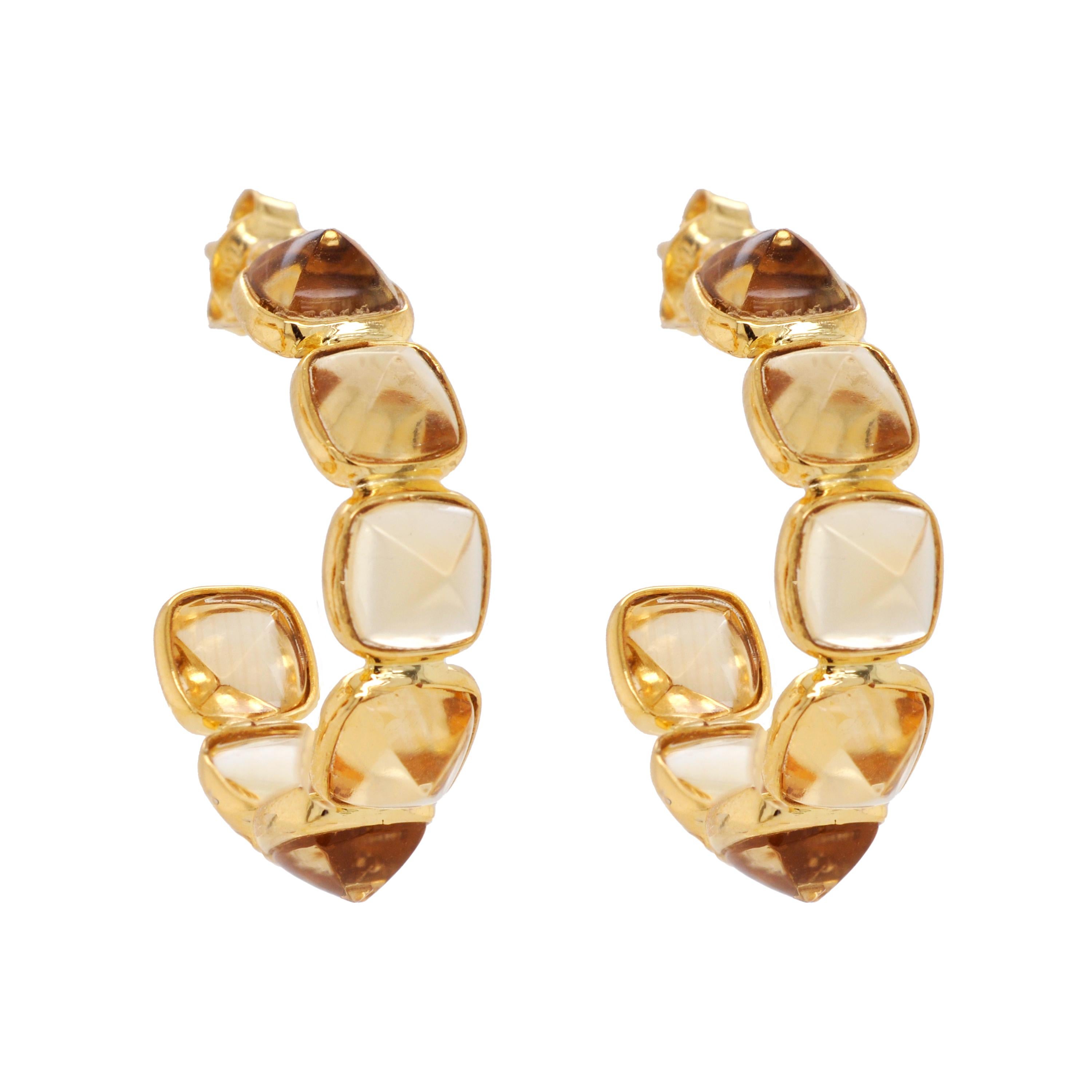 18 Karat Yellow Gold Sugar Loaf Cut Citrine Bezel Set Hoop Earring