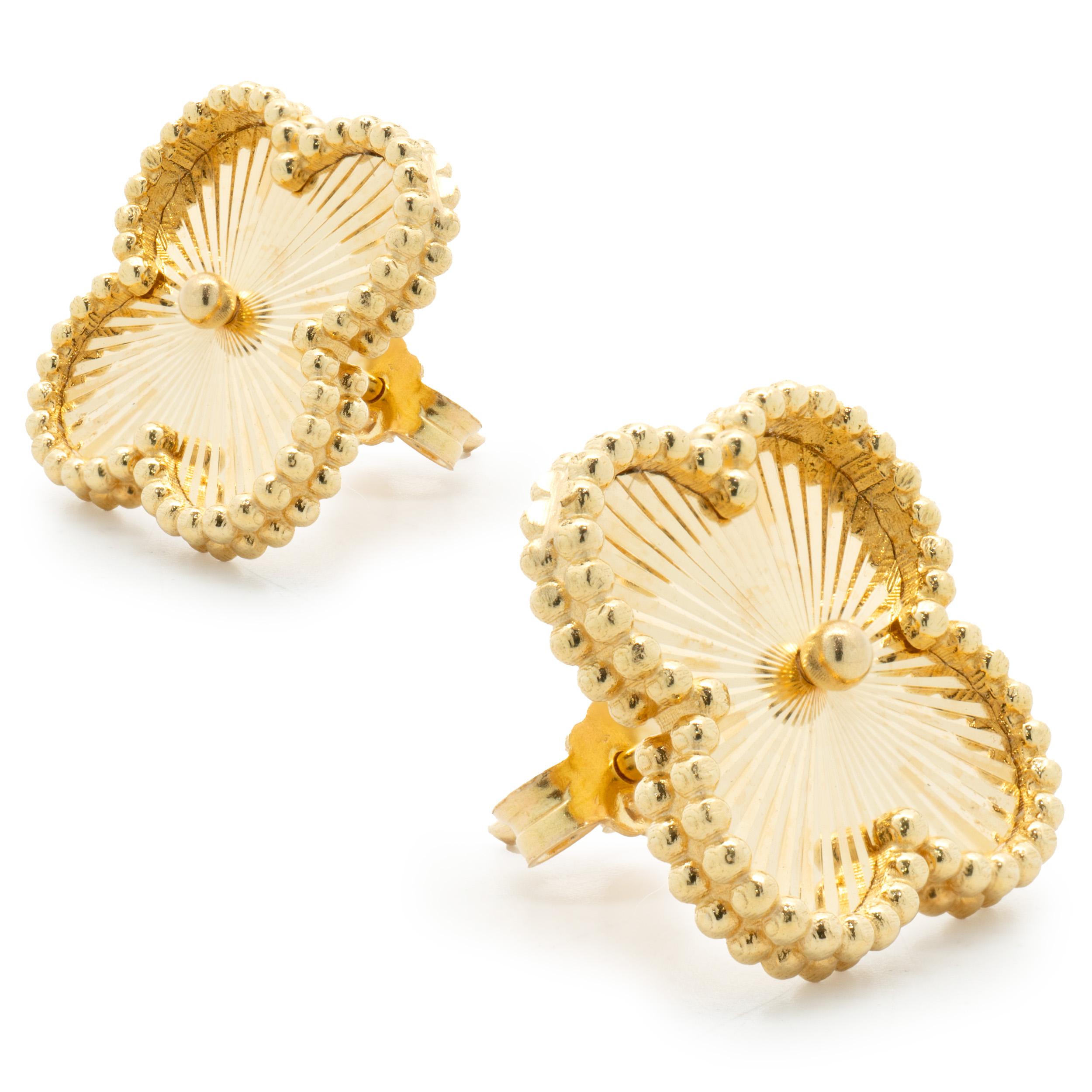 Material: 18K yellow gold
Dimensions: earrings measure 14mm in length
Weight:  5.5 grams