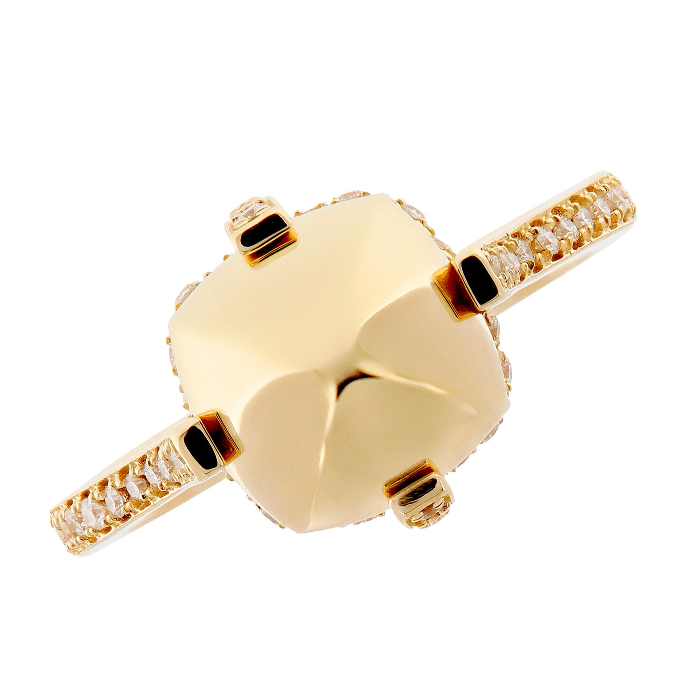 Round Cut 18 Karat Yellow Gold Surgarloaf Pave Diamond Ring by Goshwara For Sale