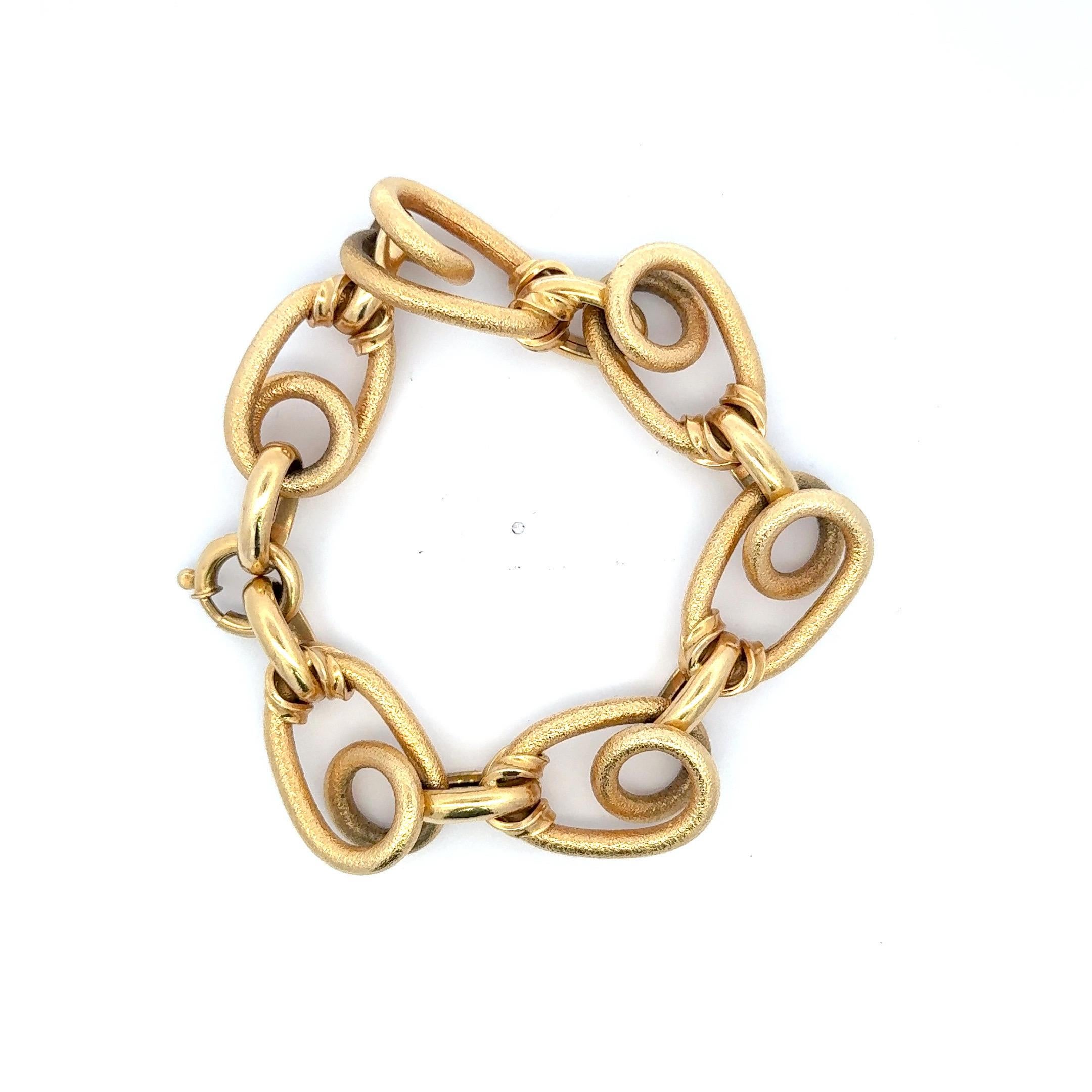 Pulsera de eslabones de oro amarillo de 18 quilates cepillada y pulida a alto brillo 36,2 gramos en venta 3