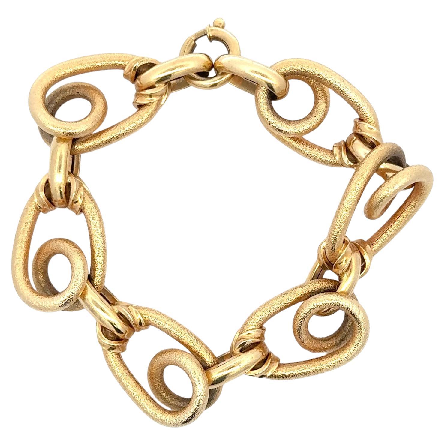 18 Karat Yellow Gold Swirl Brushed & High Polished Link Bracelet 36.2 Grams