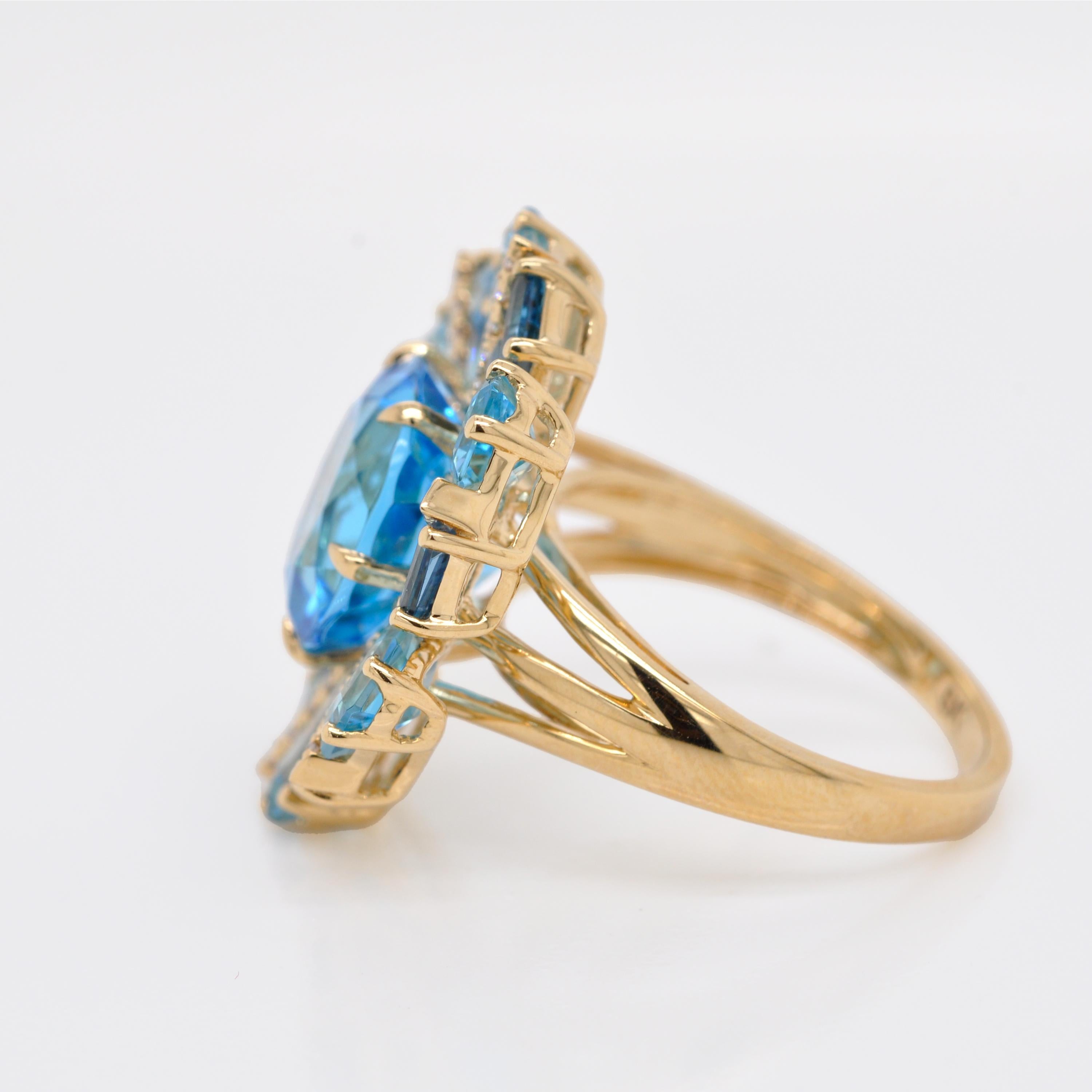 Oro giallo 18 carati Topazio Blu Svizzero London Topazio Blu Diamante Anello Cocktail 4
