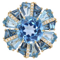 Oro giallo 18 carati Topazio Blu Svizzero London Topazio Blu Diamante Anello Cocktail